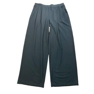 Garnet Hill L Wide Leg Knit Trousers Pants Black Baggy Career Pull On‎ 49749